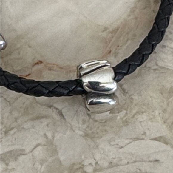 Persona Adjustable Braided Leather & Sterling Silver Bracelet & Heart Charm - Picture 3 of 7